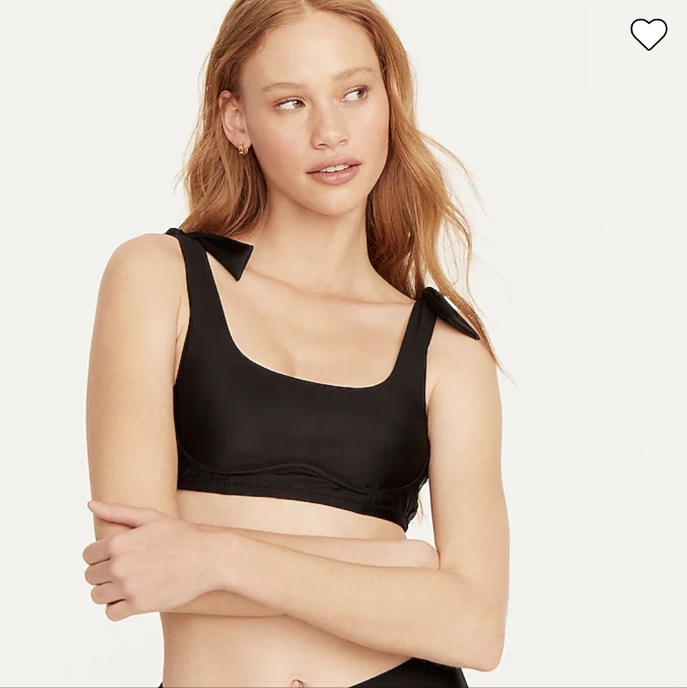 J. Crew Tie-Shoulder Scoop Neck Bikini Top - Black XXS NWT